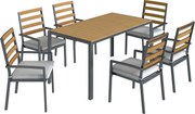 Outsunny Conjunto de móveis de jardim 7 peças, conjunto com 1 mesa de jantar, 6 cadeiras, almofadas, para terraço, madeira natural | Aosom Portugal