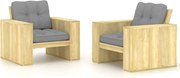 vidaXL Cadeiras jardim 2 pcs c/ almofadões cinzentos pinho impregnado