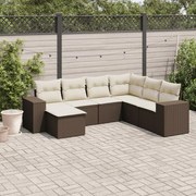 vidaXL 7 pcs conjunto de sofás jardim c/ almofadões vime PE castanho
