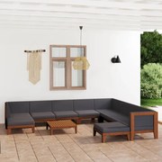 11 pcs conjunto lounge de jardim c/ almofadões acácia maciça