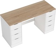 HOMCOM Mesa de computador 140 cm, 8 gavetas, escrivaninha para home office, quarto, aço, madeira, natural | Aosom Portugal
