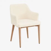 Cadeira De Jantar Com Braços Em Tosquia Banfil Madeira Natural & Chenille Branco - Sklum