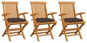 vidaXL Cadeiras de jardim c/ almofadões cinza-acast. 3 pcs teca maciça