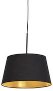 Candeeiro de suspensão com cúpula de algodão preto com ouro de 32 cm - Combi Clássico / Antigo