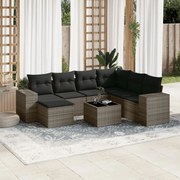 vidaXL 8 pcs conjunto sofás de jardim c/ almofadões vime PE cinzento