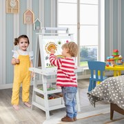 Cavalete infantil de dupla face 3 em 1 com 2 prateleiras 2 caixas e tabuleiro grande 59 x 50 x 117 cm Branco