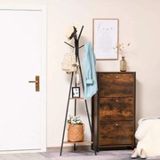 Cabide Rack – 32,5x45,5x182 cm – Estrutura Preta e Prateleiras Marrons