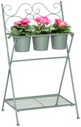 Outsunny Suporte de Metal para Plantas Dobrável com 3 Vasos Incluidos e Prateleira Inferior Suporte para Vasos de Flores Decorativo para Interior e Exterior 47x37x78,5cm Verde