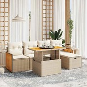 vidaXL 6 pcs conjunto de sofás p/ jardim com almofadões vime PE bege