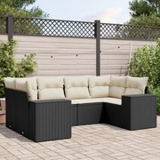 vidaXL 6 pcs conjunto sofás de jardim c/ almofadões vime PE preto
