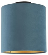 Candeeiro de teto com abajur de veludo azul e dourado 25 cm - Combi Preto Clássico / Antigo