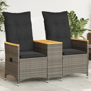 vidaXL Sofá de jardim reclinável 2 lugares com mesa vime PE cinzento