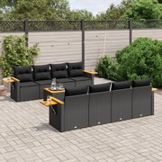 vidaXL 9 pcs conjunto de sofás p/ jardim c/ almofadões vime PE preto