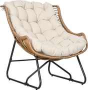 Outsunny Poltrona de Jardim Imitação de Vime Poltrona de Exterior com Almofada Estrutura Metálica 75x101x90 cm Madeira Cáqui Preto | Aosom Portugal