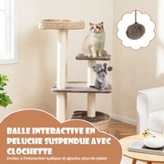 Torre para gatos de 122 cm com postes de arranhar de sisal, poleiro, condomínio, bege
