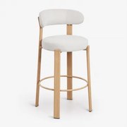 Banqueta Alta Com Encosto Em Tecido Chenille E Ferro Jolie Madeira Natural & ↑75 Cm & Chenille Beige Creme - Sklum