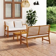 3 pcs conjunto de lounge de jardim com almofadões acácia maciça