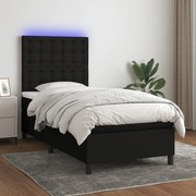 Cama box spring c/ colchão e LED 90x200 cm tecido preto