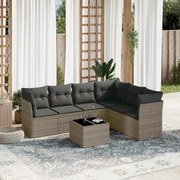 vidaXL 7 pcs conjunto sofás p/ jardim c/ almofadões vime PE cinzento