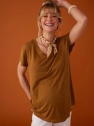 Agora -15%: T-shirt para grávida, decote em V, em linho, da ENVIE DE FRAISE bronze