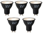 Conjunto de 5 lâmpadas LED GU10 reguláveis pretas 6W 450 lm 3000K