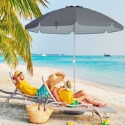 Guarda-sol de praia portátil 178 x 206 cm com inclinação ajustável e bolsa de transporte para jardim, pátio e exterior Cinzento