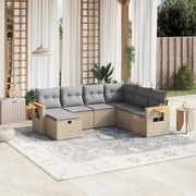 vidaXL 7 pcs conj. sofás jardim c/ almofadões vime PE bege misturado