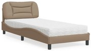 vidaXL Cama com colchão 90x190 cm couro artificial cappuccino