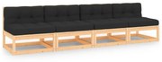 4 pcs conjunto lounge de jardim com almofadões pinho maciço