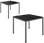 Outsunny Pérgola de Alumínio 3x3 m Pérgola de Jardim com Teto de Lâminas Ajustáveis e Sistema de Drenagem Impermeável Anti-UV Cinza Escuro