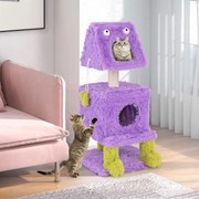 Arranhador para gatos com tema de monstros Poste para arranhar em pelúcia macia e comprida 48 x 48 x 111 cm Roxo