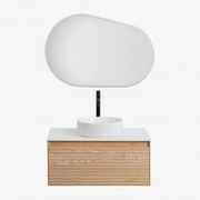 Conjunto De Móvel De Casa De Banho Em Madeira De Freixo Tedrik Castanho Fresno & Cerâmica Redonda Branca Ø40 Cm Lenka & Oval - Sklum