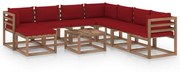 9 pcs conjunto lounge p/ jardim c/ almofadões vermelho tinto