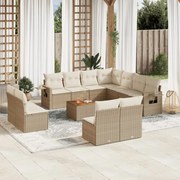 vidaXL 12 pcs conjunto de sofás p/ jardim com almofadões vime PE bege