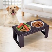 Comedouro elevado para cães com 2 tigelas removíveis de aço inoxidável  58,4x30,5x25,4 cm castanho escuro