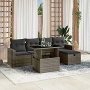 vidaXL 6 pcs conjunto sofás de jardim com almofadões vime cinzento