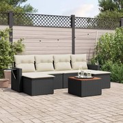vidaXL 7 pcs conjunto de sofás p/ jardim c/ almofadões vime PE preto