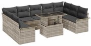 vidaXL Conjunto de sofá de jardim de 10 peças da com almofadas cinza claro em rattan sintético