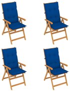 Cadeiras de jardim c/ almofadões azul real 4 pcs teca maciça