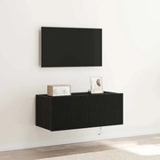 Estante de TV vidaXL com Luzes LED Preto Carvalho 80x35x31 cm