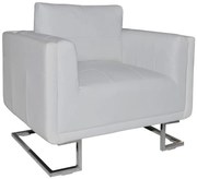 vidaXL Poltrona cubo com pés cromados couro artificial branco