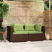 vidaXL Sofá de jardim 2 lugares com almofadões vime PE castanho