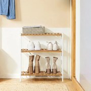 Sapateira com 3 níveis em bambu 60 x 26 x 66 cm, branco e cor bambu
