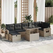 vidaXL 8 pcs conj. sofás jardim c/ almofadões vime PE cinzento-claro