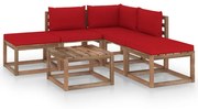 6 pcs conjunto lounge para jardim com almofadões vermelhos