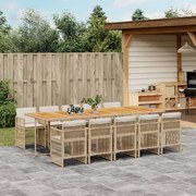 vidaXL 11 pcs conjunto de jantar p/ jardim com almofadões vime PE bege