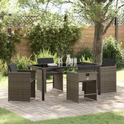 vidaXL Conjunto de Jantar de Jardim de 5 Peças com Almofadas Cinza Rattan Poliéster