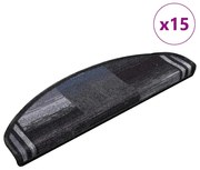 vidaXL Tapetes de escada adesivos 15 pcs 65x21x4 cm preto e cinzento