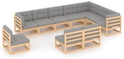 10 pcs conjunto lounge de jardim com almofadões pinho maciço