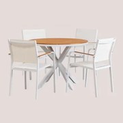 Conjunto De Mesa Redonda Ø100 Cm Em Madeira De Eucalipto E 4 Cadeiras De Jardim Empilháveis Em Alumínio Archer Gardénia Branco - Sklum